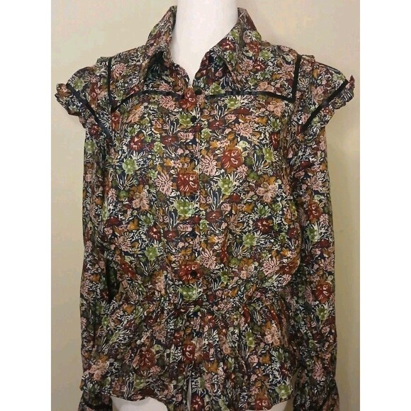Free People Blouse Sz L Floral Multicolor Long Sleeve Peplum NWT - Picture 1 of 16